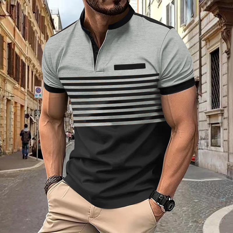 European and American polo shirt men's printed striped polo shirt short sleeved t-shirt