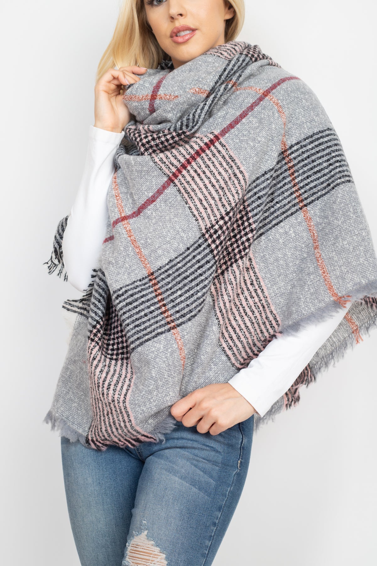 Hdf2914 - Multi Color Blanket Fringed Scarf