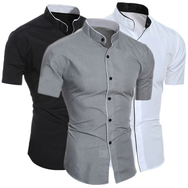 Men's solid color simple casual slim fit short sleeved shirt men's shirt