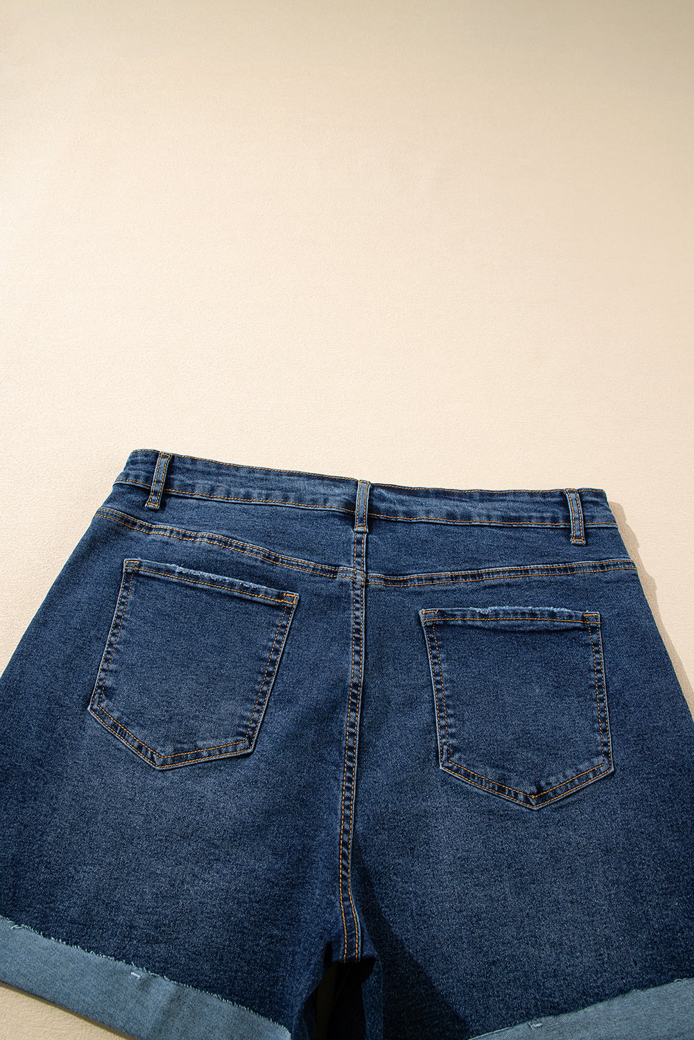 Sail Blue Folded Edge High Waist Plus Size Denim Shorts