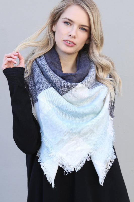 Mint Gray Blanket Fringed Scarf