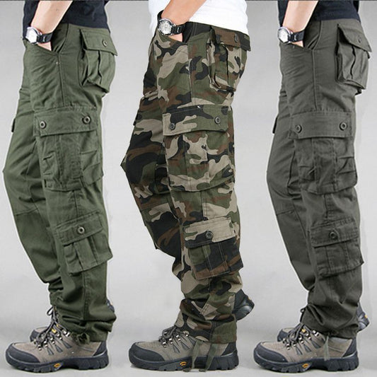 Outdoor men's multi pocket work pants, sturdy and wear-resistant cotton casual work clothes