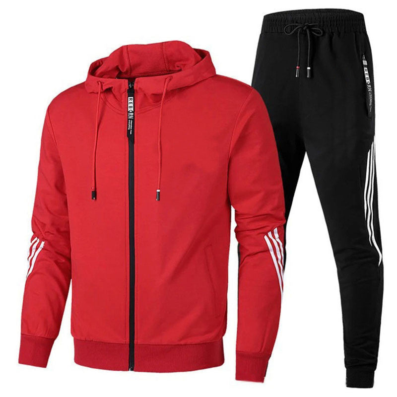 Fashion sports suit hooded zipper casual set