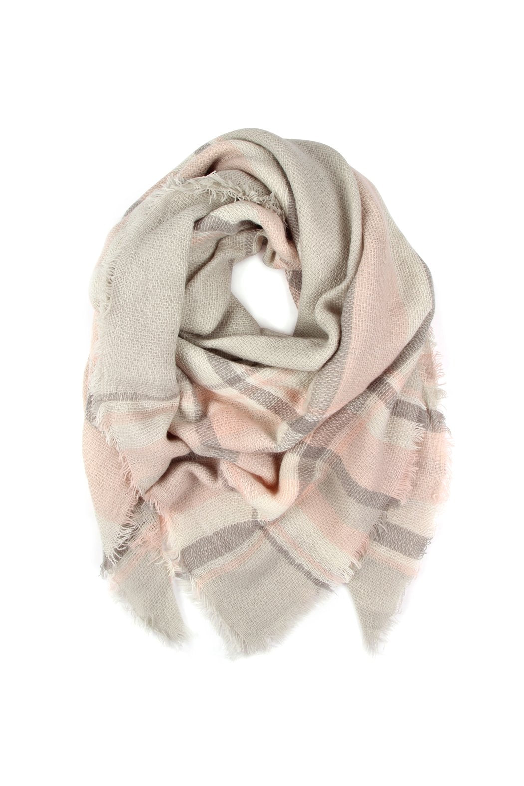 Light Gray Pink Blanket Fringe Scarf