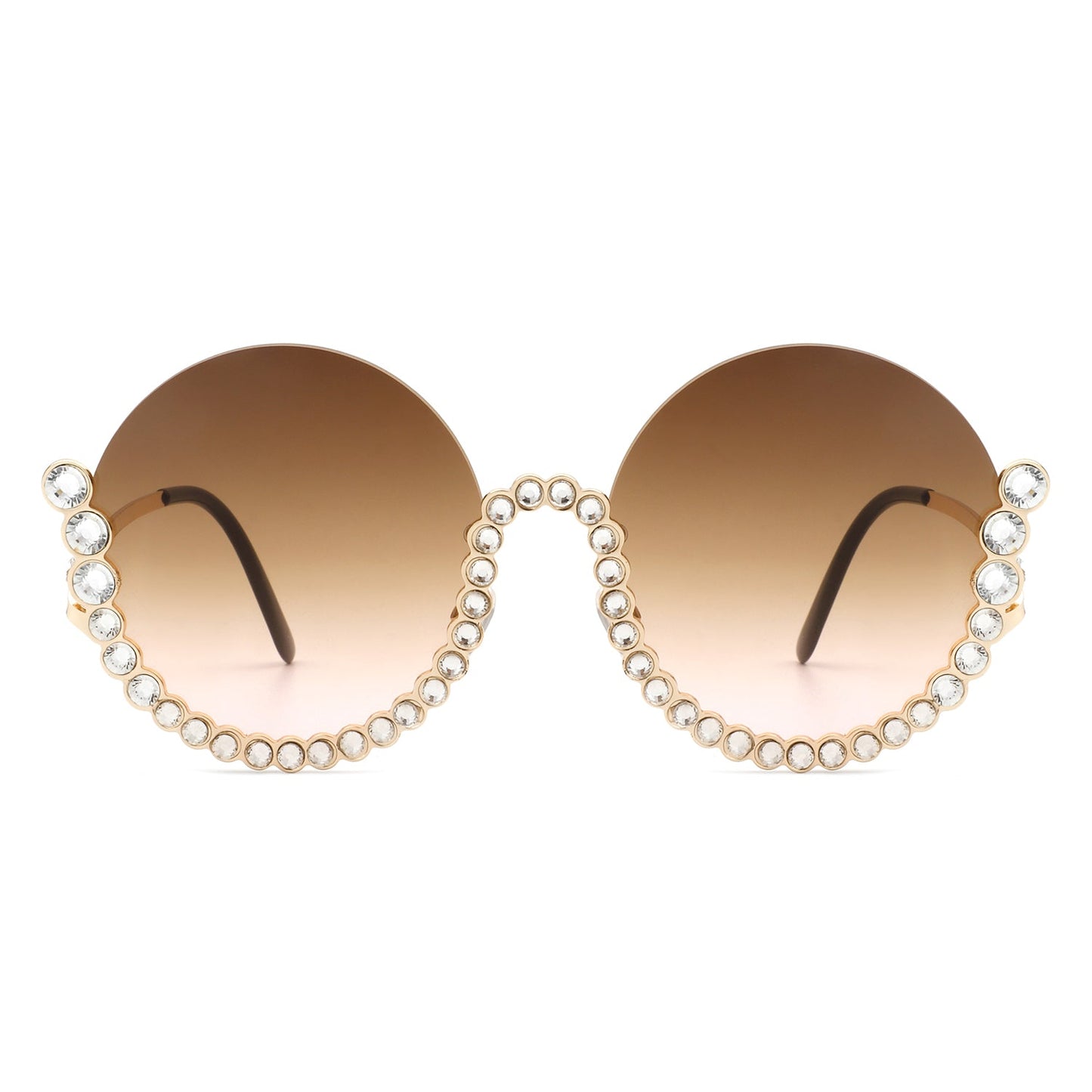 Gloriana - Women Circle Half Frame Oversize Rhinestone Fashion Round Sunglasses