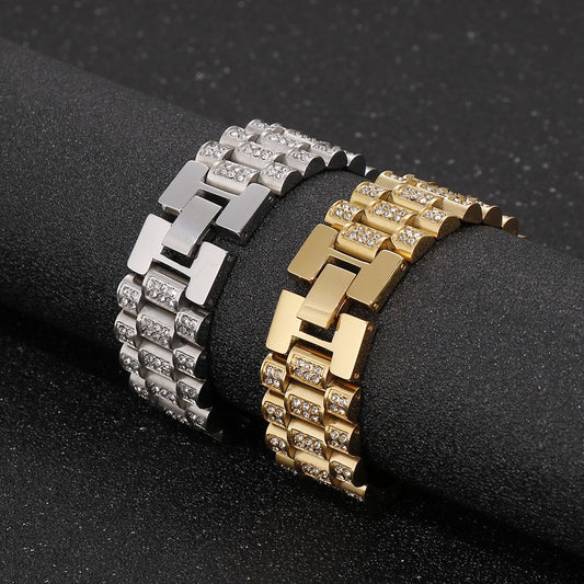 HipHop tank diamond set men's hip hop titanium steel bracelet