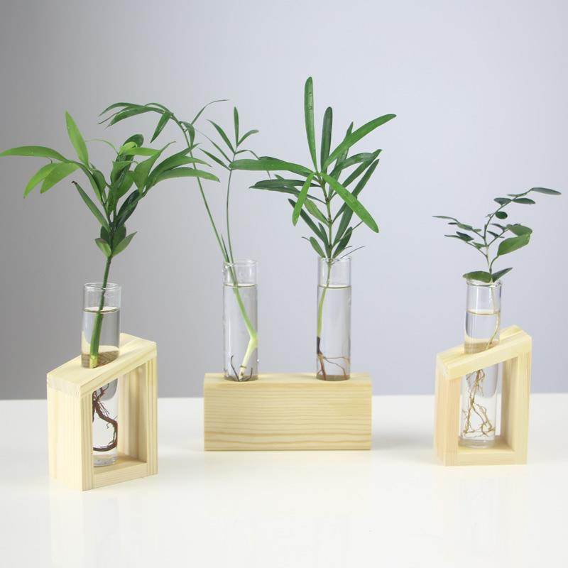 Test tube glass vase ornaments creative wooden frame hydroponic plant container home desktop decorations