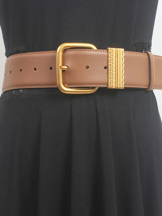 Vintage Gold Needle Buckle Pure Cowhide Belt