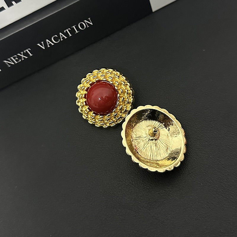 Three-dimensional round button red earrings   for women