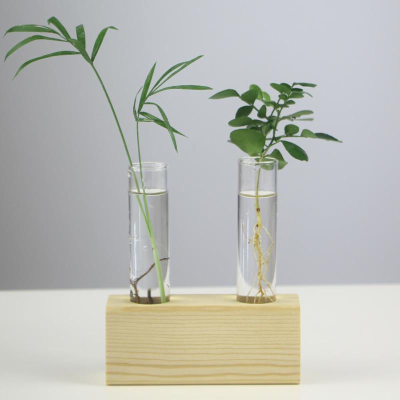 Test tube glass vase ornaments creative wooden frame hydroponic plant container home desktop decorations