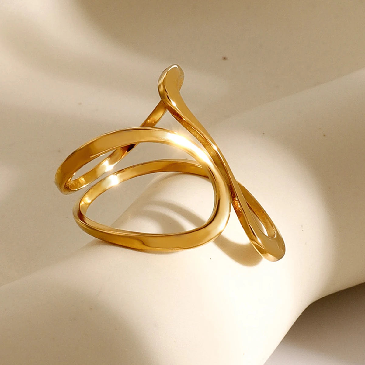 18k gold stainless steel smooth line irregular opening ring