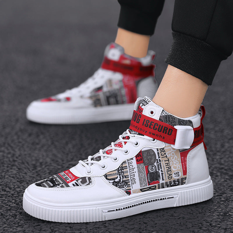 Spring men's trendy shoes, new black high top shoes for teenagers