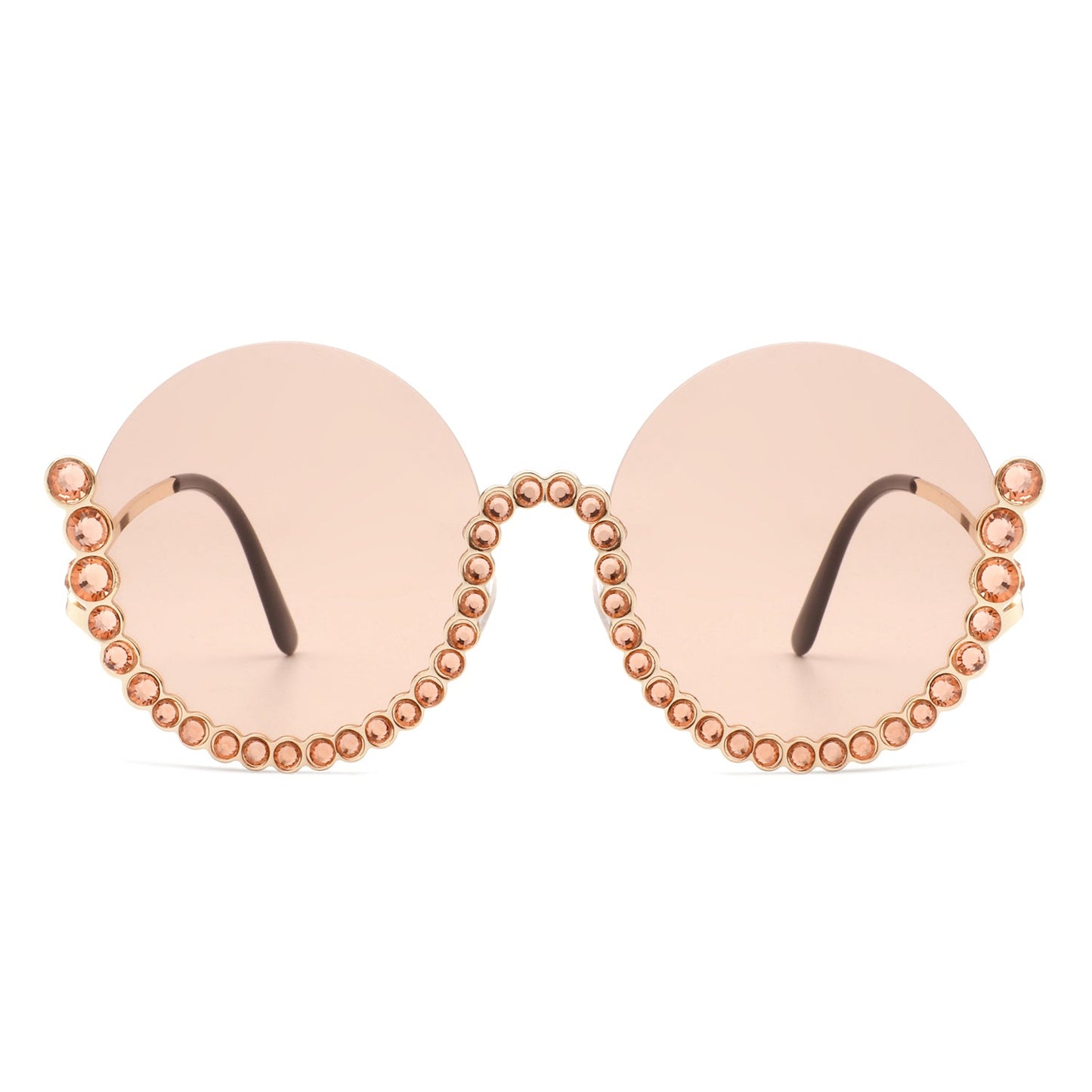 Gloriana - Women Circle Half Frame Oversize Rhinestone Fashion Round Sunglasses