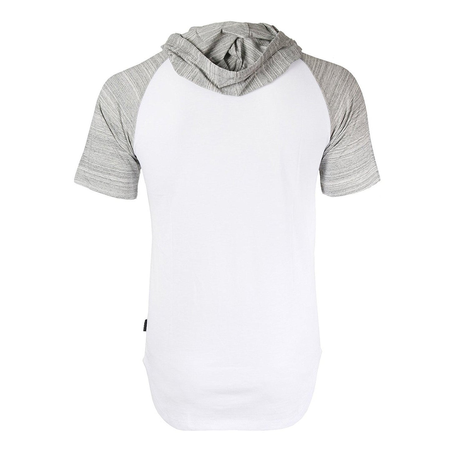 Zimego Short Sleeve Raglan Henley Hoodie Round Bottom Semi Longline T-Shirt