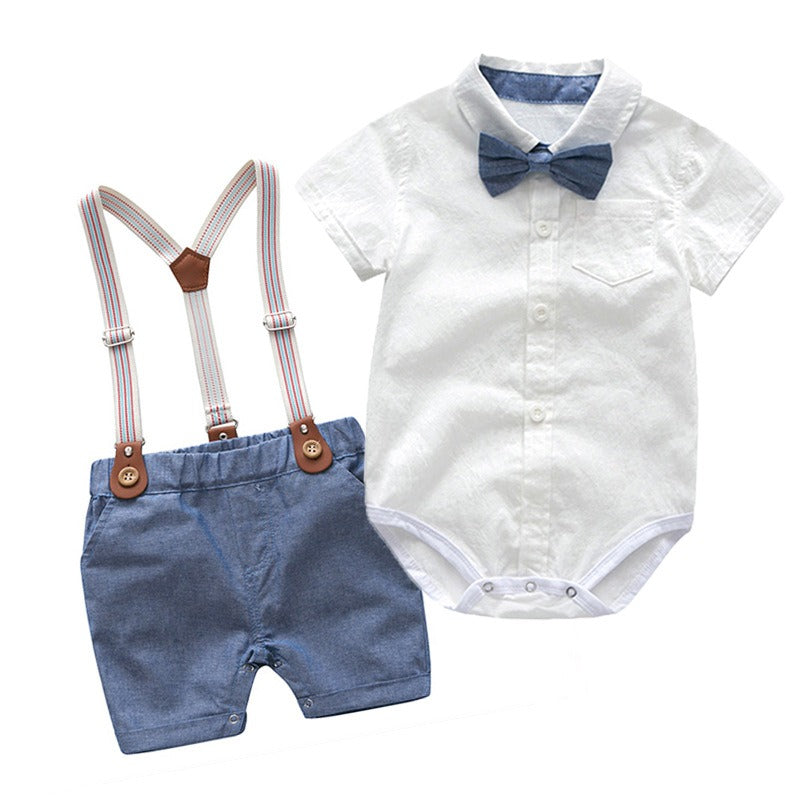 Male baby infant two-piece summer climbing suit with collar