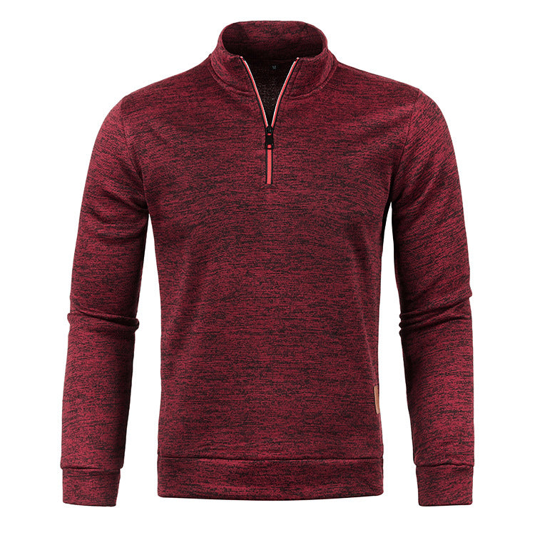 Men's autumn and winter collar zipper knitted shirt with thin velvet sleeves trendy top