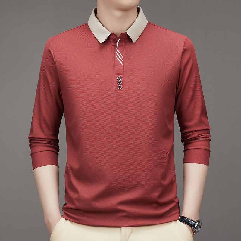 Men's polo shirt autumn new item lapel casual base long sleeved t-shirt men's clothing