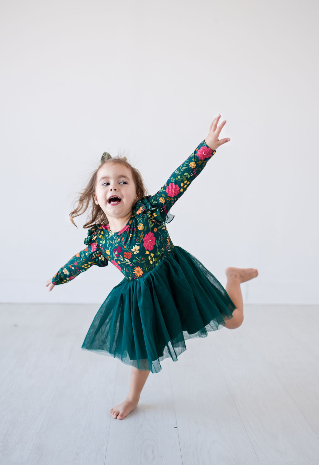 Long Sleeve Tulle Dress - Moody Flowers