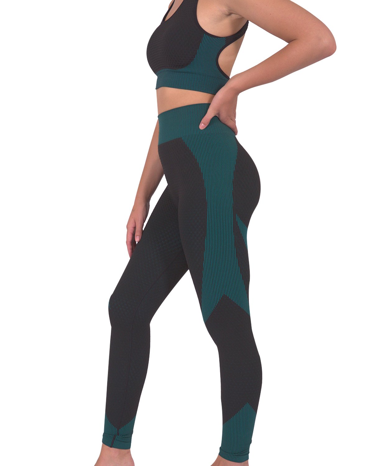 Trois Seamless Legging - Black With Teal Blue