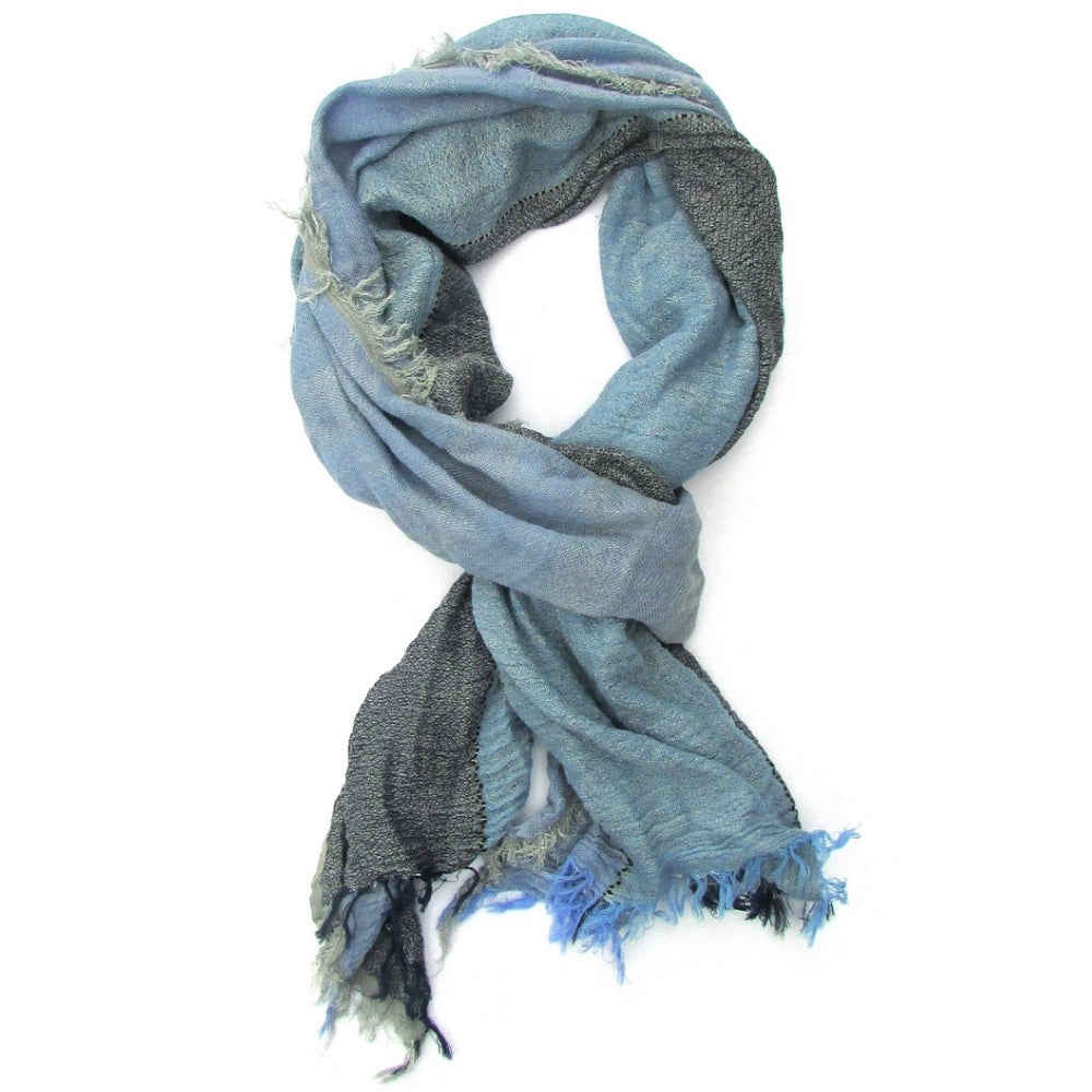 Turkish Cotton Blend Fringed Hobo Scarf Blue Degraded