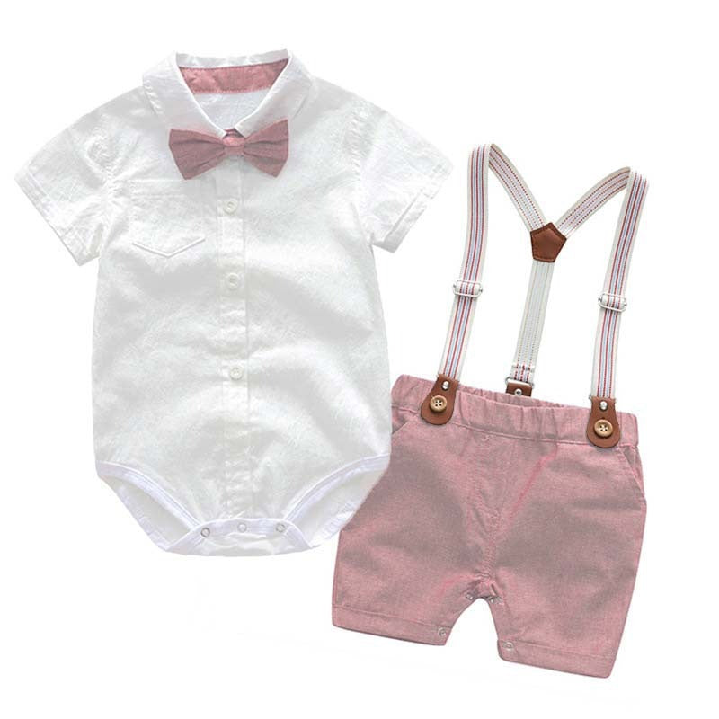 Male baby infant two-piece summer climbing suit with collar