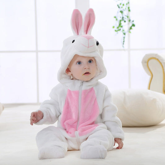 Flannel children's crawling clothes baby clothes long sleeved hoodie newborn cartoon jumpsuit