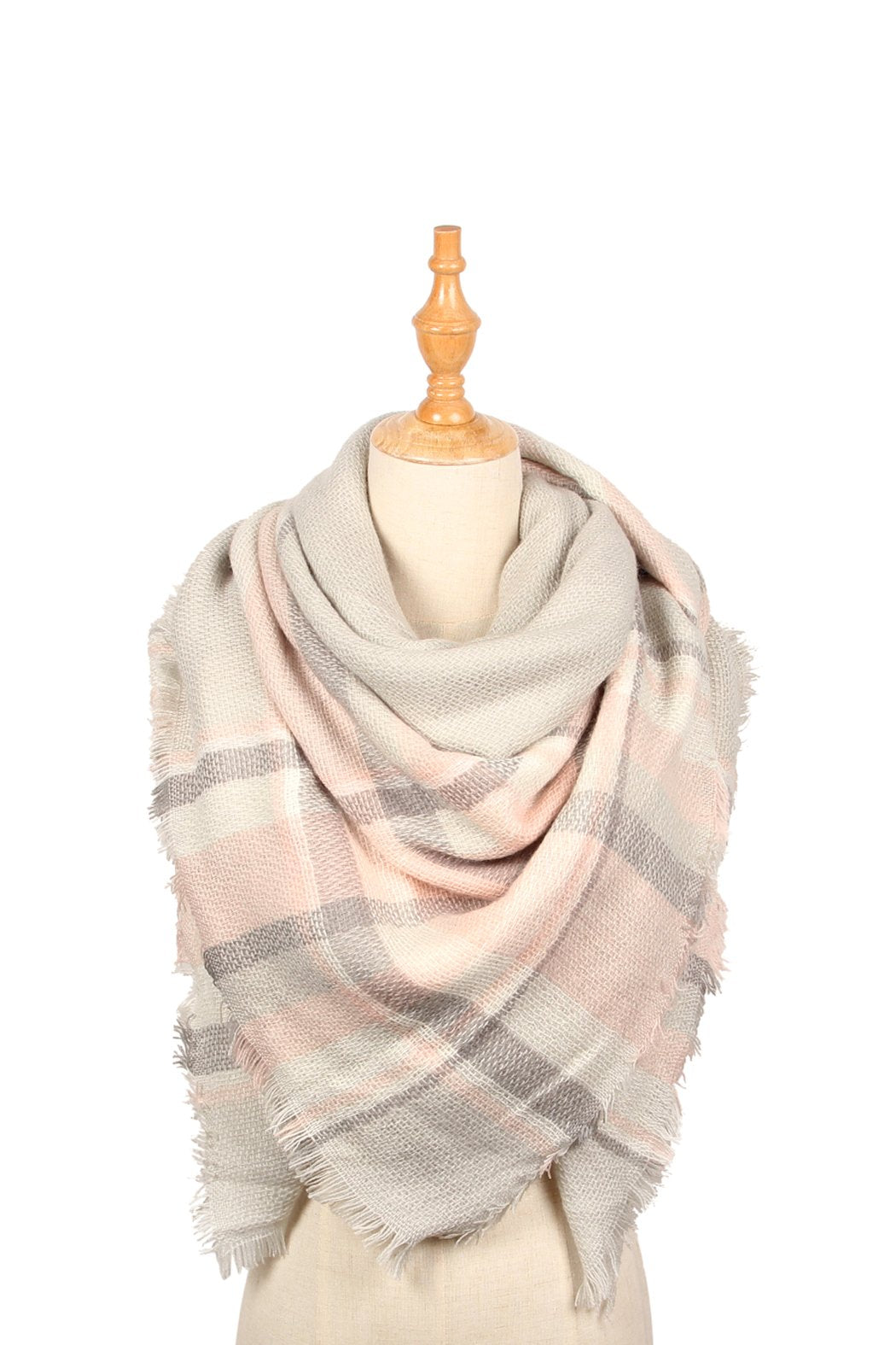 Light Gray Pink Blanket Fringe Scarf