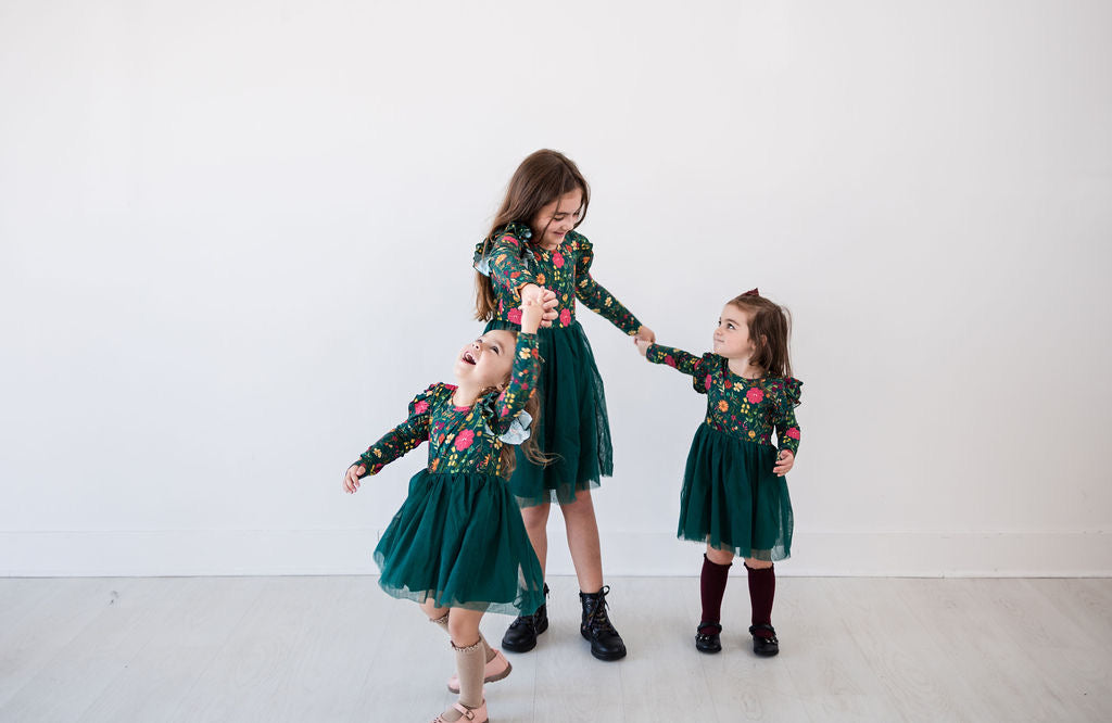 Long Sleeve Tulle Dress - Moody Flowers