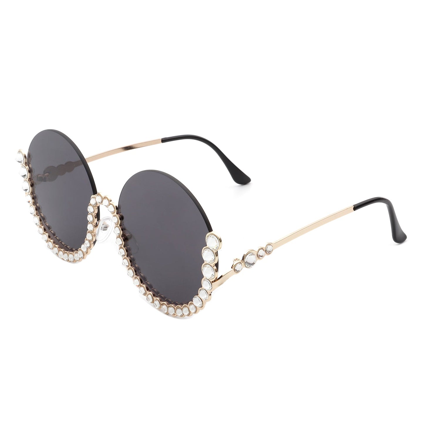 Gloriana - Women Circle Half Frame Oversize Rhinestone Fashion Round Sunglasses