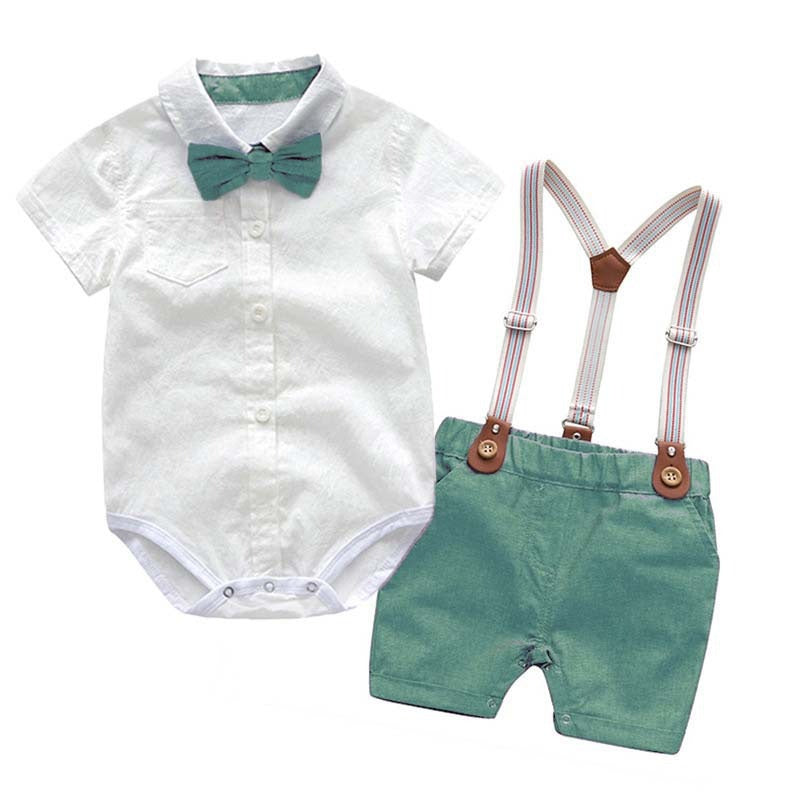 Male baby infant two-piece summer climbing suit with collar