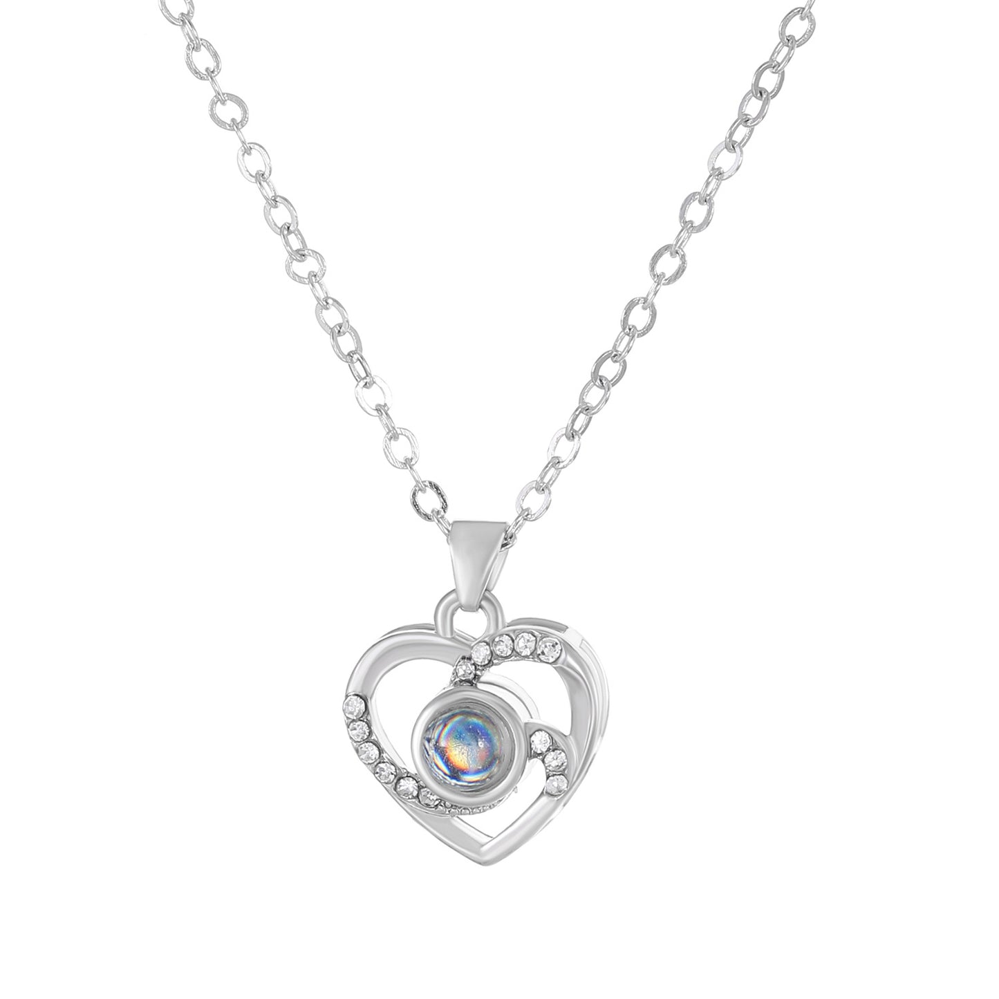 Diamond studded heart-shaped projection necklace