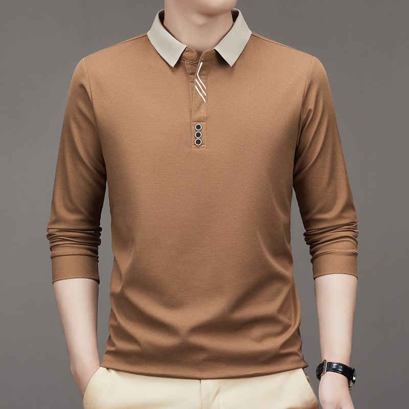 Men's polo shirt autumn new item lapel casual base long sleeved t-shirt men's clothing