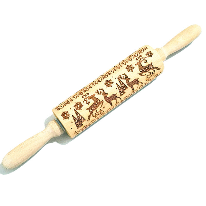 Wooden Rolling Pin Beechwood Engraved Printed Rolling Pin \ Cookie Rolling Pin