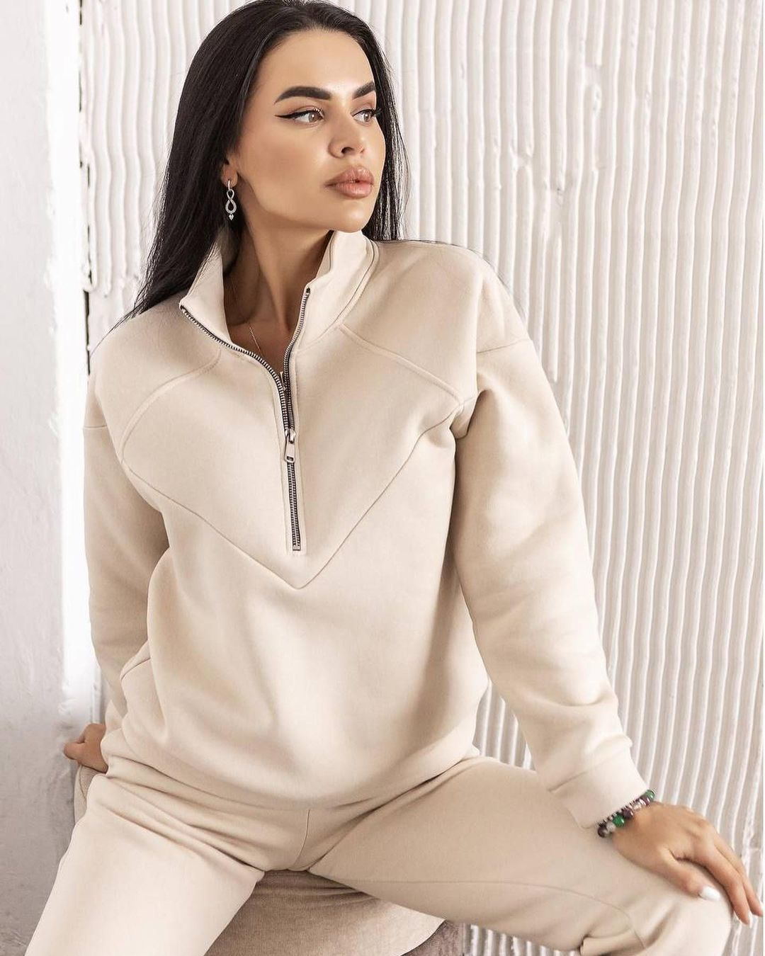 Two piece Set Long Sleeve Solid Color Casual Set