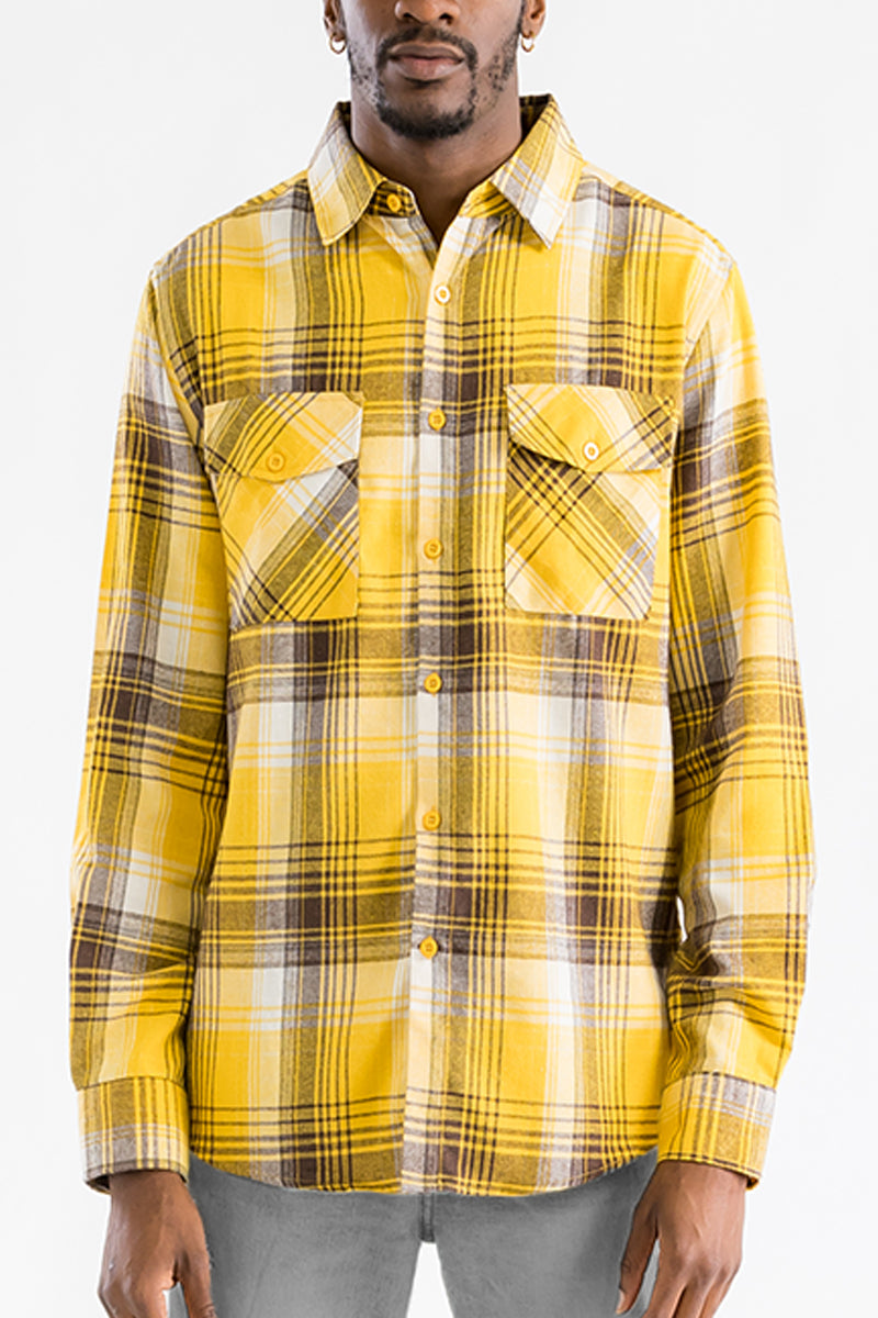 Long Sleeve Checkered Plaid Brushed Flannel