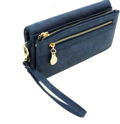 Women Wallets Long Dull Polish PU Leather  Double Zipper