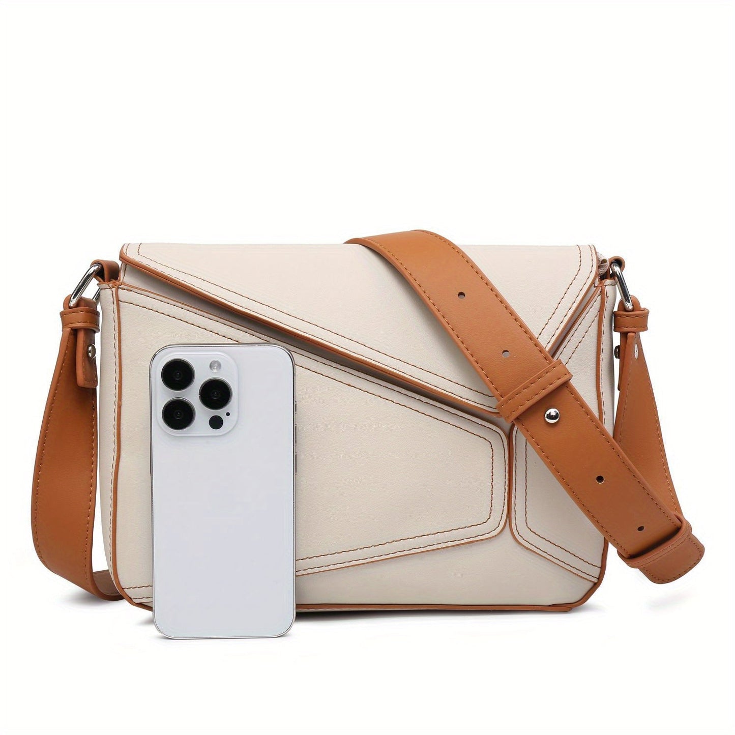 Crossbody Bag With Square Purse and Geometrical Patchwork