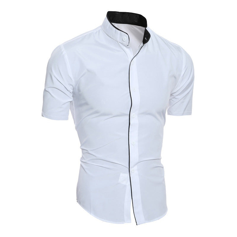 Men's solid color simple casual slim fit short sleeved shirt men's shirt