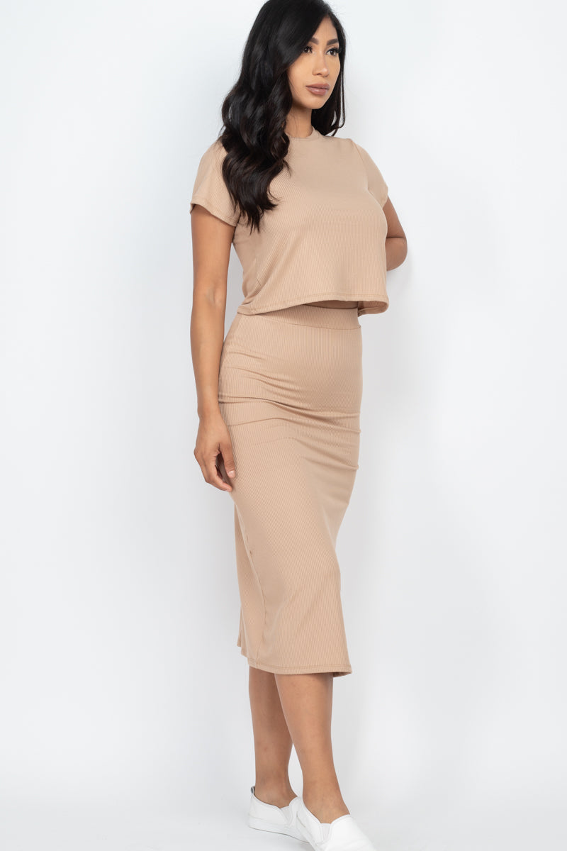 Short Sleeve Ribbed Top & Midi Skirt Set (CAPELLA)