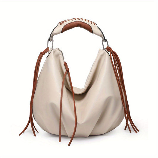 Women Hobo Bag Contrast Woven Handle