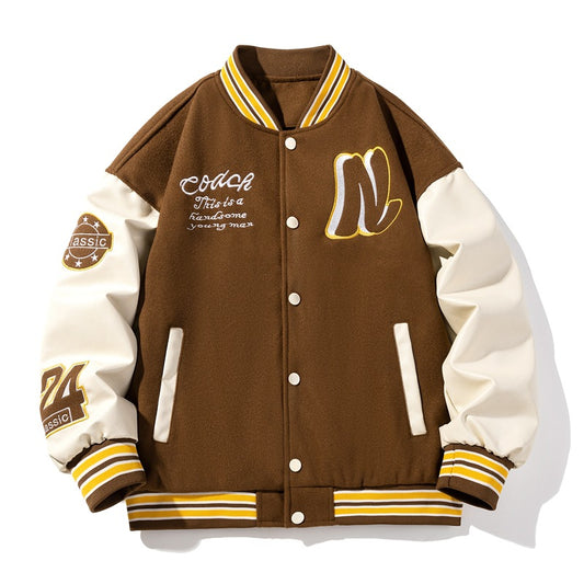 Baseball jacket men's embroidered and spliced