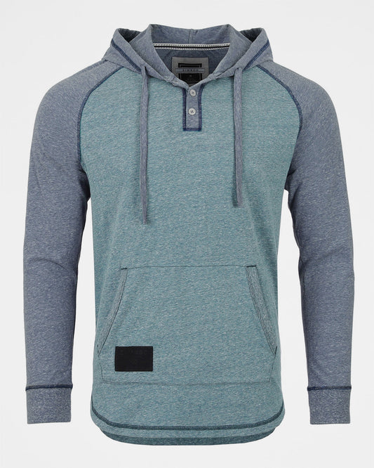 ZIMEGO Men's Long Sleeve Henley Raglan Hoodie With Kangaroo Pocket