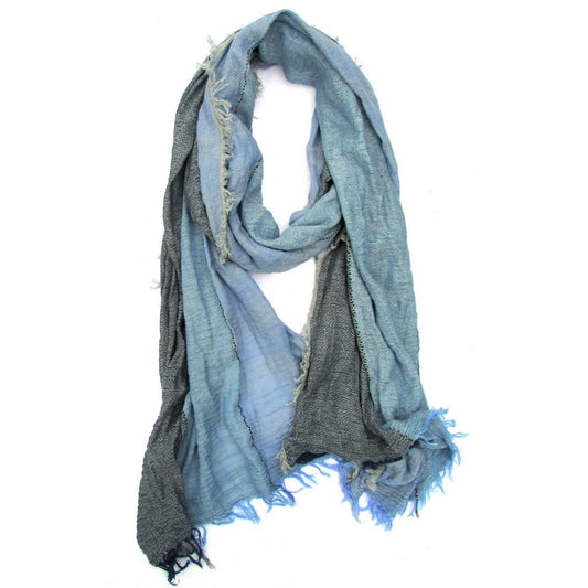 Turkish Cotton Blend Fringed Hobo Scarf Blue Degraded