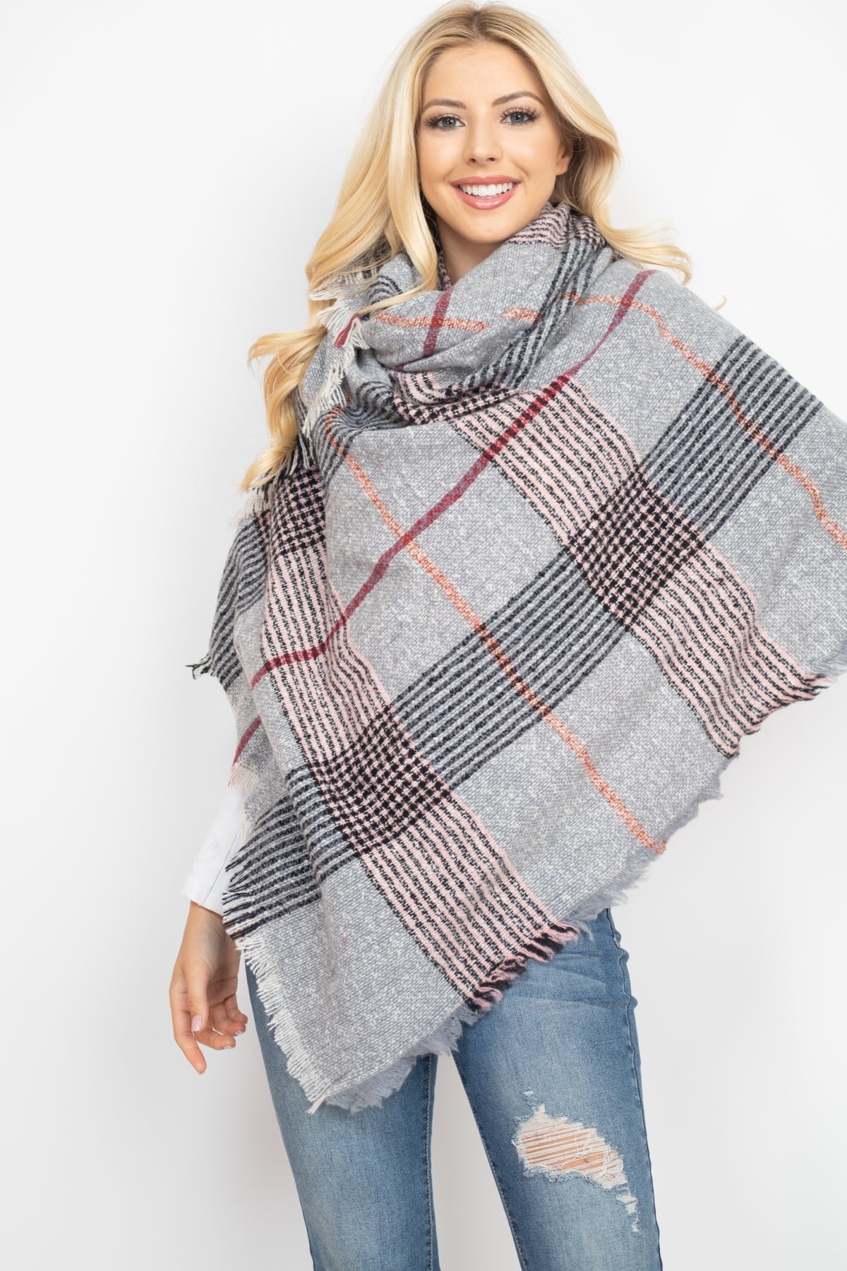 Hdf2914 - Multi Color Blanket Fringed Scarf