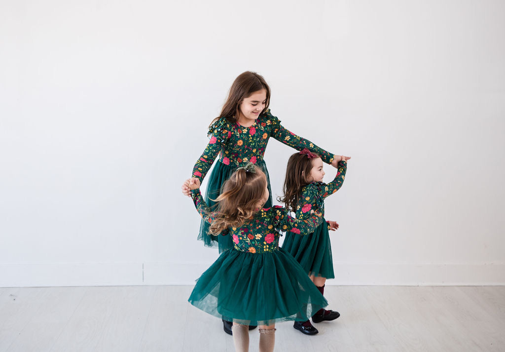 Long Sleeve Tulle Dress - Moody Flowers