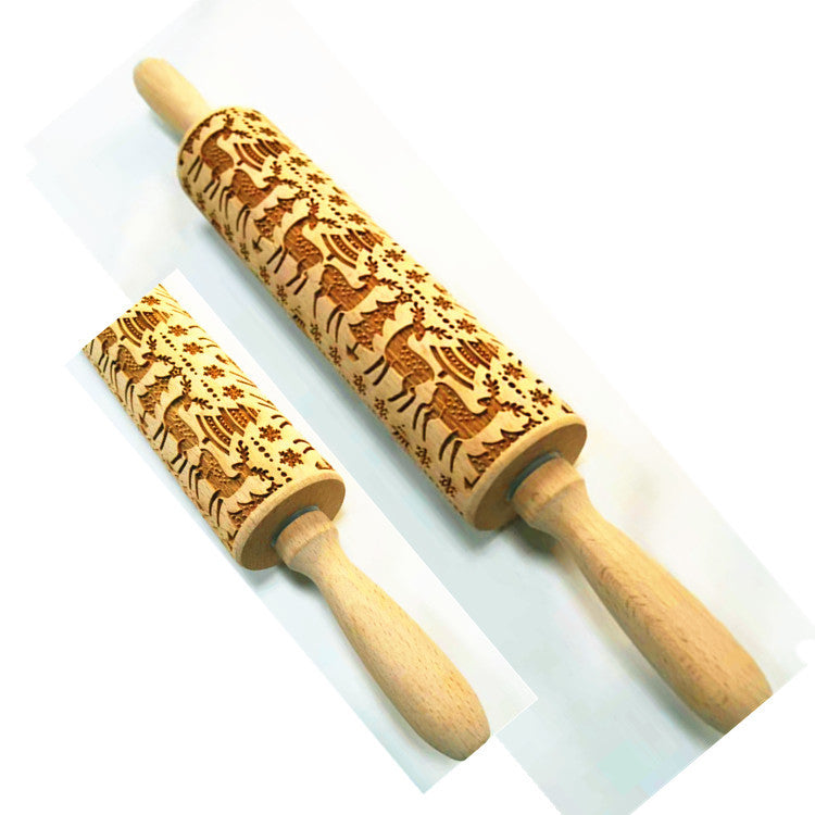 Wooden Rolling Pin Beechwood Engraved Printed Rolling Pin \ Cookie Rolling Pin