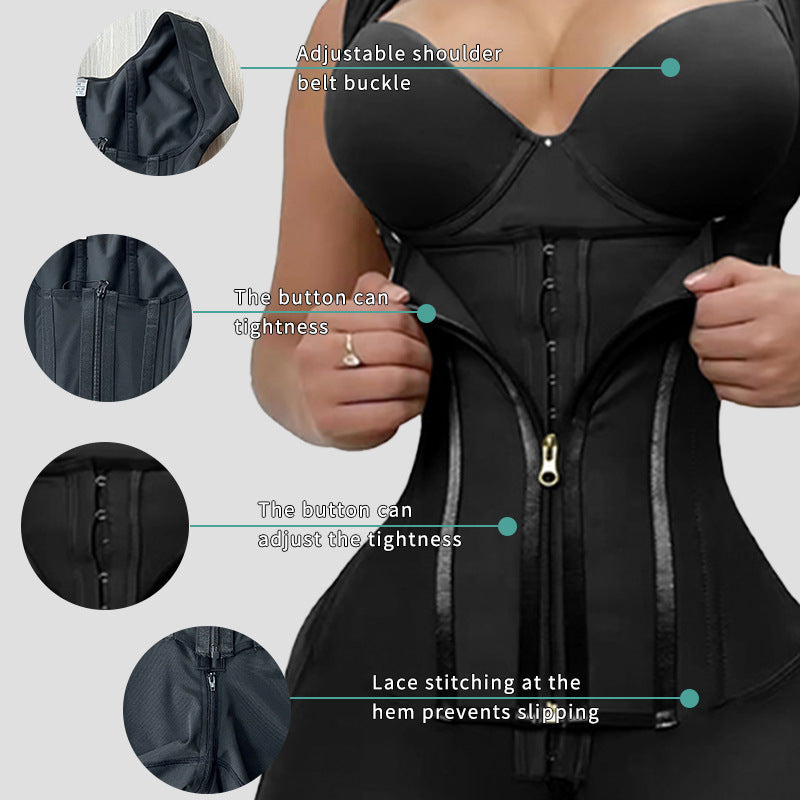 Plus waist cinching shapewear with reinforced double-layer abdominal shaping and hip lifting zipper opening one-piece corset