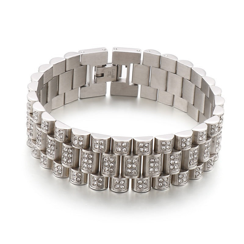 HipHop tank diamond set men's hip hop titanium steel bracelet