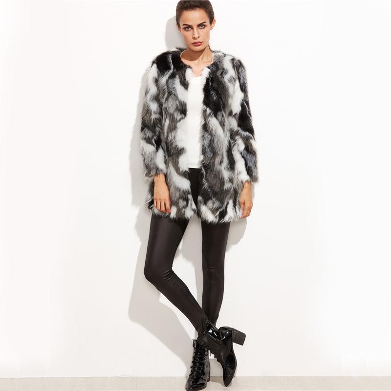 Faux Fur Fuzzy Color Block Open Front Coat