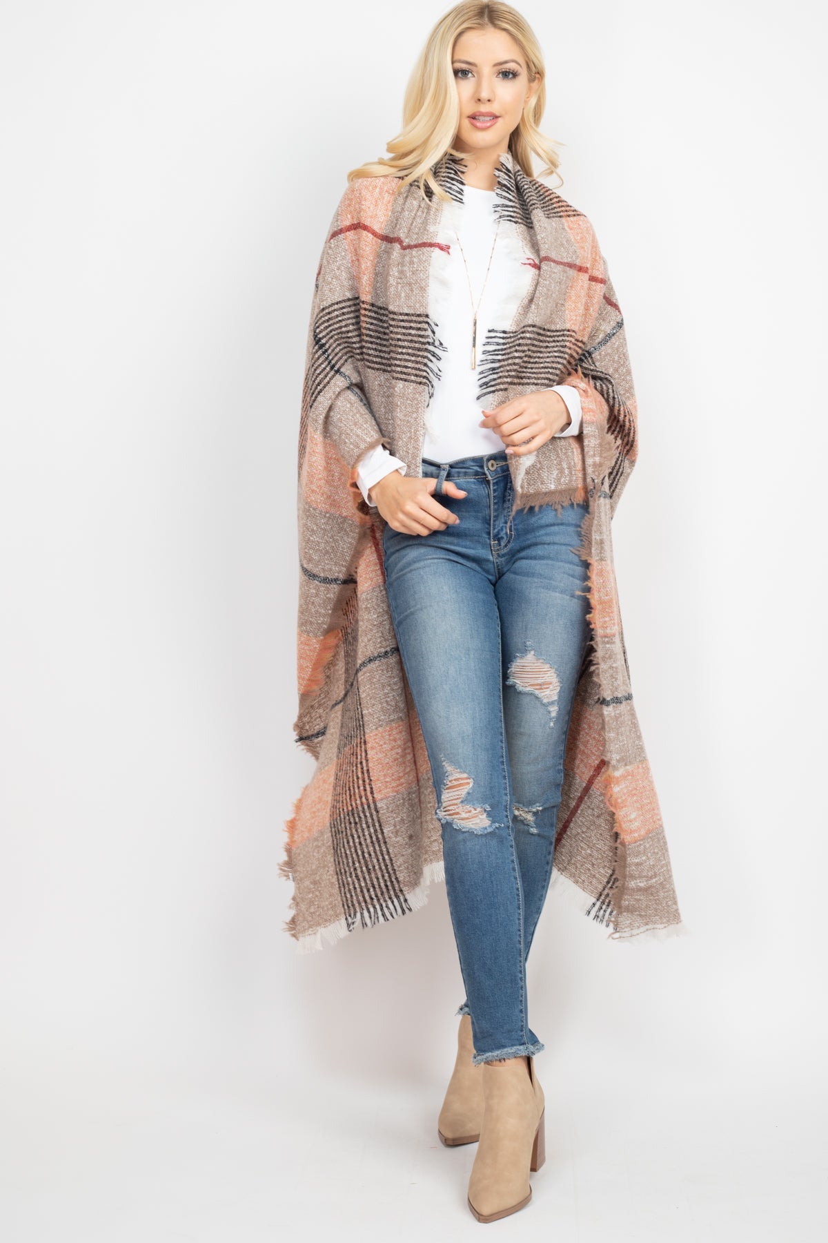 Hdf2914 - Multi Color Blanket Fringed Scarf